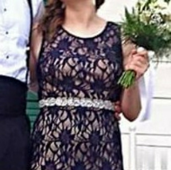 Jodi Kristopher Navy Blue Lace Formal Prom Dress - Picture 3 of 8